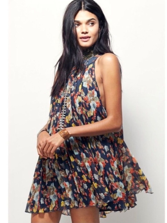 Free People Dresses & Skirts - Free People Floral Pleated Halter Mini Dress - Navy Multi